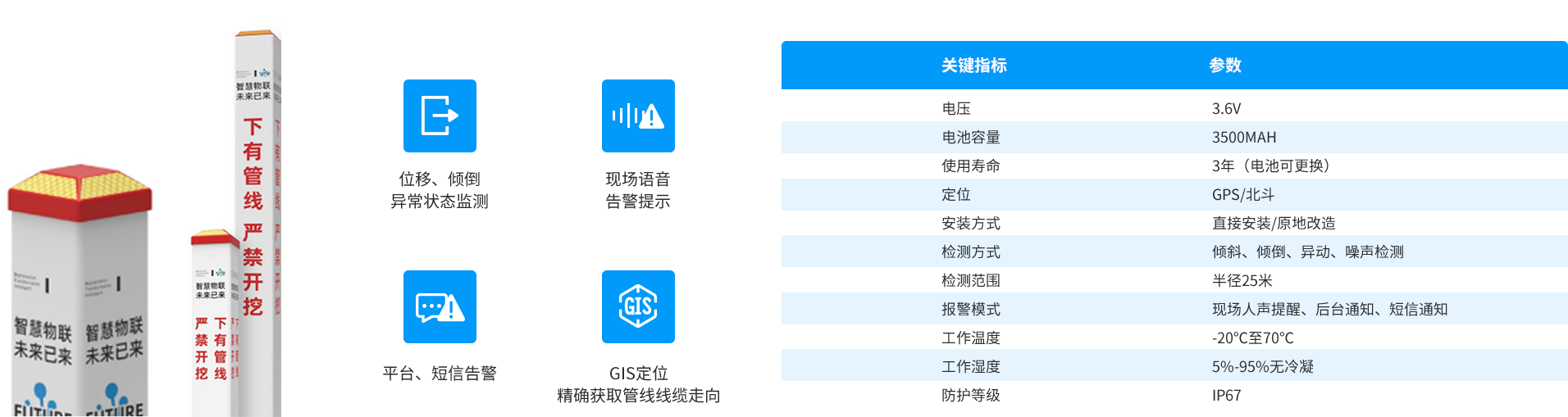 只能警示桩优势、关键指标参数展示